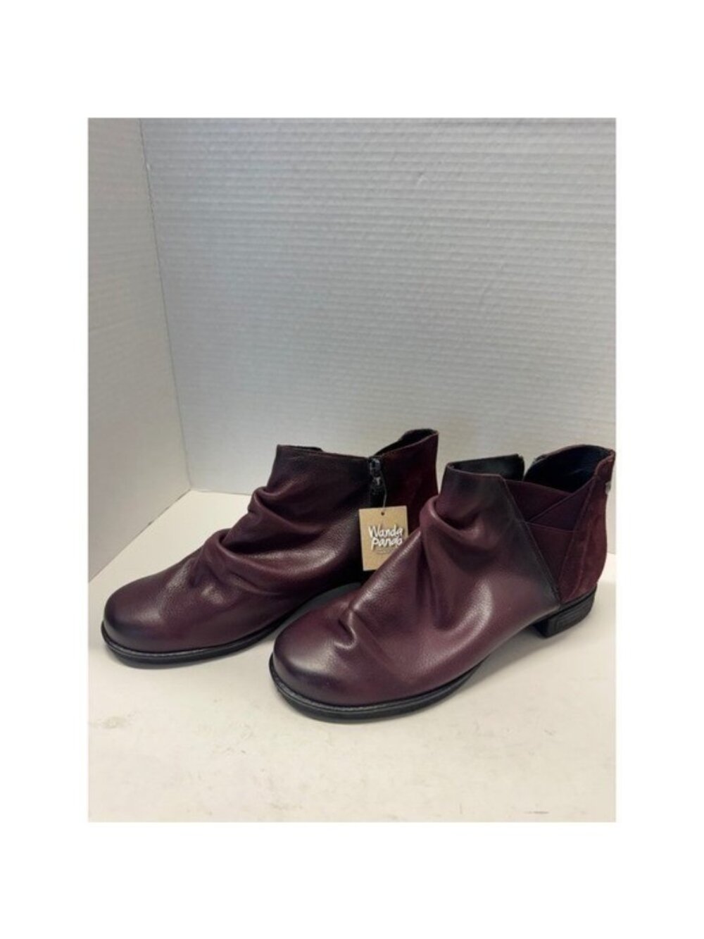 Wanda Panda Burgundy Leather Ruched Ankle Boots Spain Womens 41 10 NEW